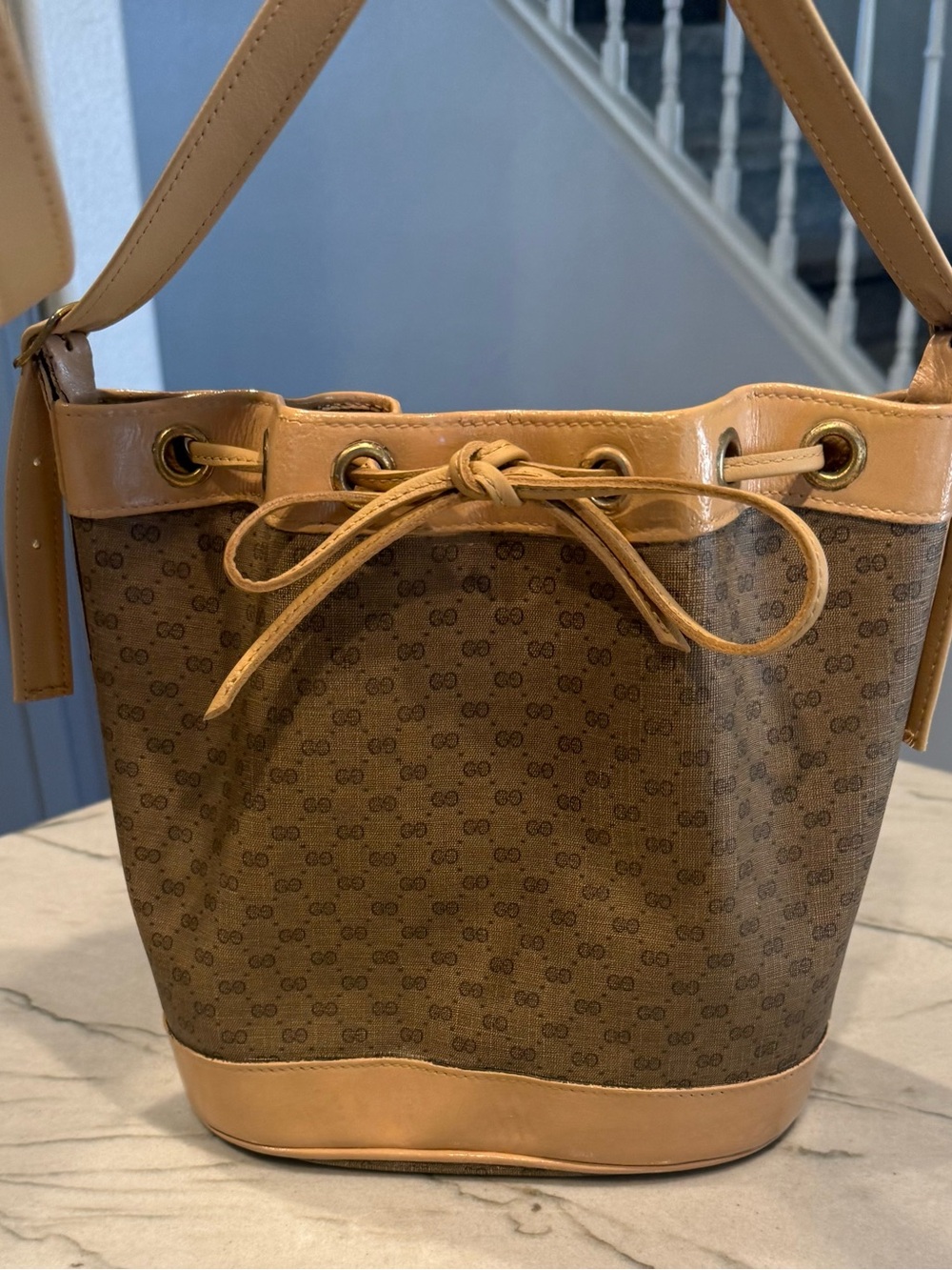 Vintage Gucci Micro GG Monogram Bucket Bag Repainted + New Strap & Drawstring - Picture 6 of 16